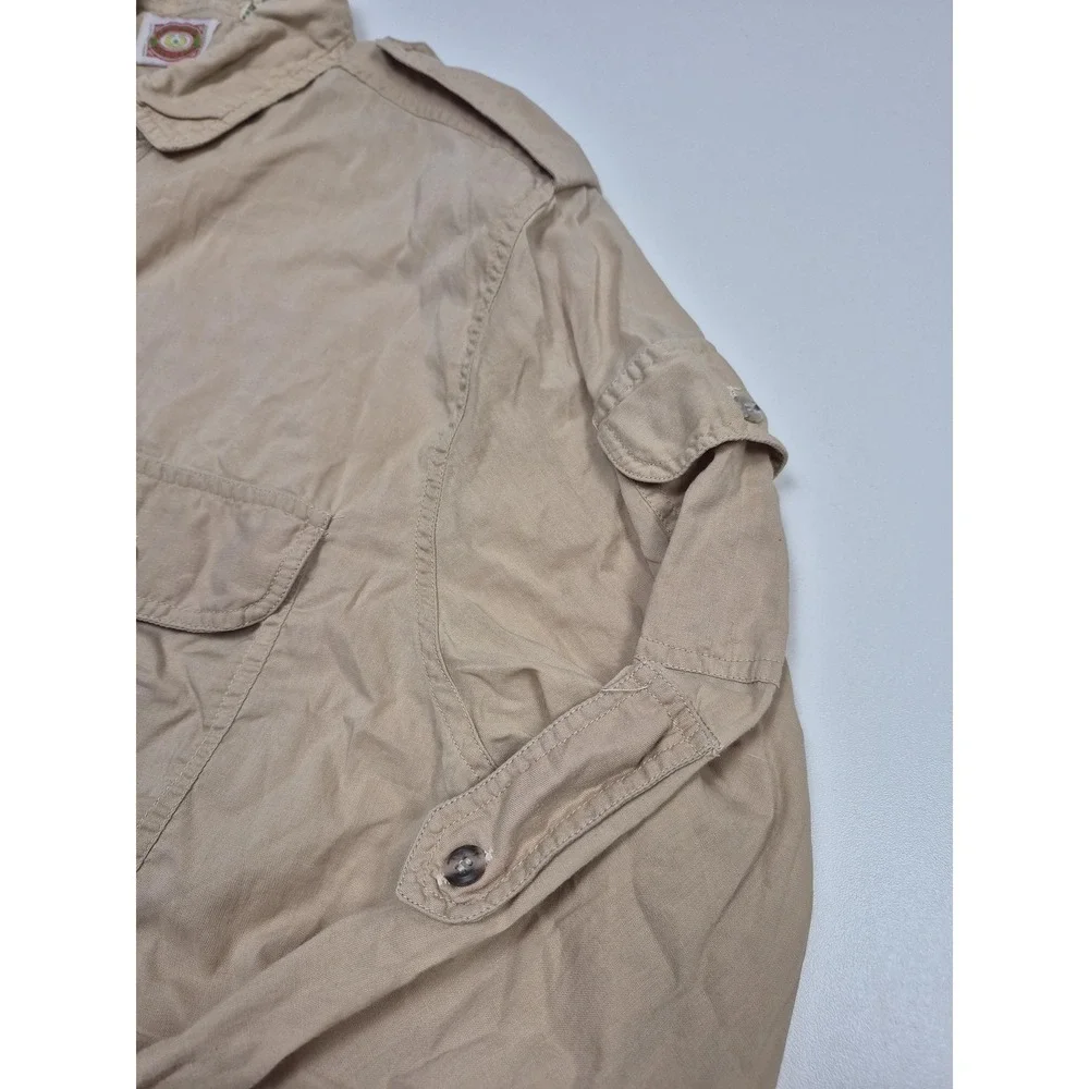 VTG Banana Republic Shirt Mens L Beige Safari Utility L/S Button Up Pockets